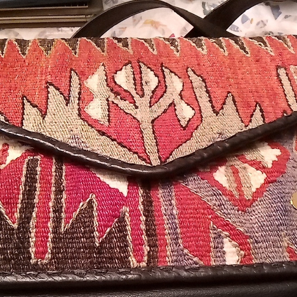 Design By Majid Vintage Boho Navajo Red and Black Carpet Style  Women's Hand Bag